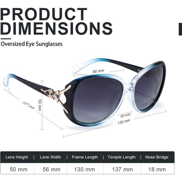 Women\'s Trendy Shades Eyes Protection Blue Frame Polarized Sunglasses Oversized